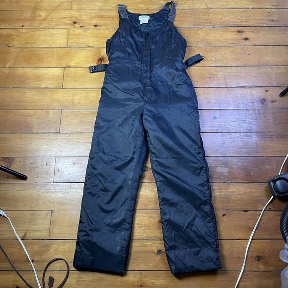 Vintage Midwest Fox Point Bib Snow Pants Overalls Womens L Solid Black - Picture 1 of 5